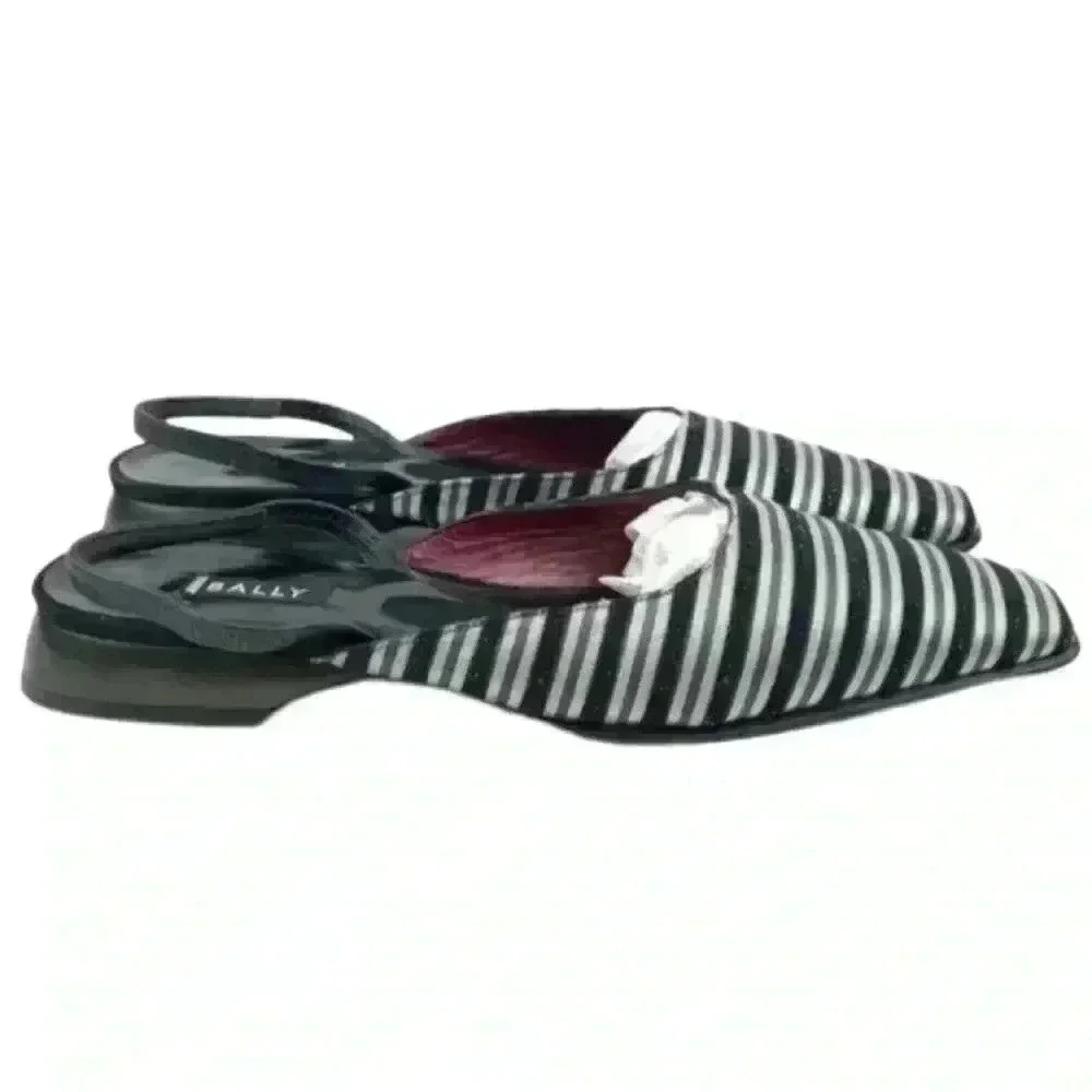 New Bally Flats Sz 7 Black Pewter Metallic Striped